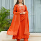 The52 Orange Women's Gorgeous Embroidered Chinon Fabric Flared Kurta Pant and Dupatta Set - Swadesiicart