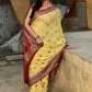 Joban Fashion Pale Yellow Crepe Chiffon Pure Handloom Banarasi Silk Saree | Swadesiicart