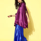 InWeave Women's Wine Navy Brocade Satin Boho Blue Palazzo Set - Swadesiicart