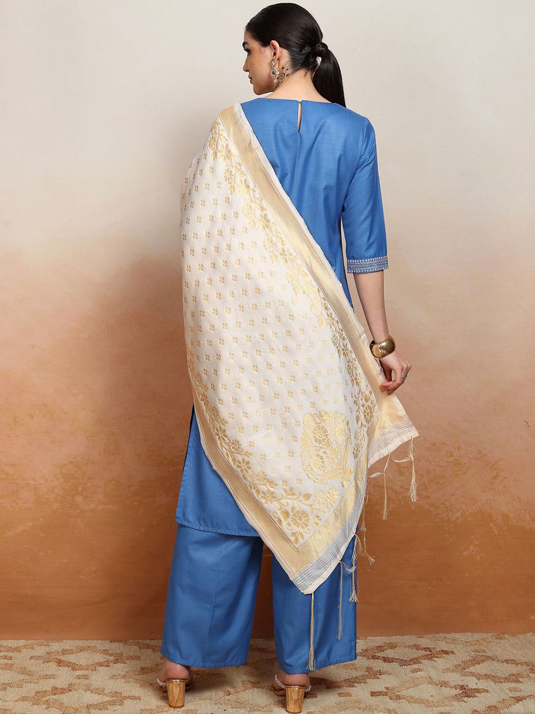 Vishudh Embroidered Straight Kurta With Palazzo & Dupatta - Swadesiicart