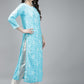 ADA Women Blue & White Floral Chikankari Cotton Handloom Kurta | Swadesiicart