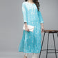 ADA Women Blue & White Floral Chikankari Cotton Handloom Kurta | Swadesiicart