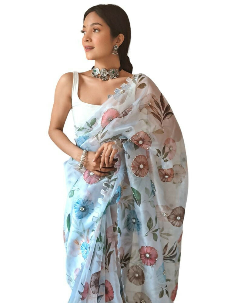 Vamsee Aarushi Mix Color Organza Saree - Swadesiicart