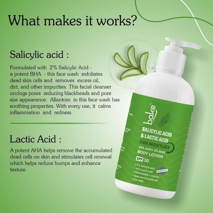 Bake 10% AHA + 2% BHA Body Lotion SPF 30 | Swadesiicart