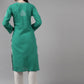 ADA Women Green & White Ethnic Motifs Hand Embroidered Chikankari Handloom Kurta | Swadesiicart