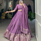 Lorenvalley Lavender Pure Chanderi Plain With Zari Weaving Work Border Lehenga Choli | Swadesiicart