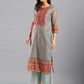 Grey Chinon Digital Printed With Hand Work Kurta - Himanshi - Swadesiicart