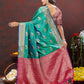 Lorenvalley Fashion Teal Soft Silk Woven Design Zari Weaving Saree - Swadesiicart
