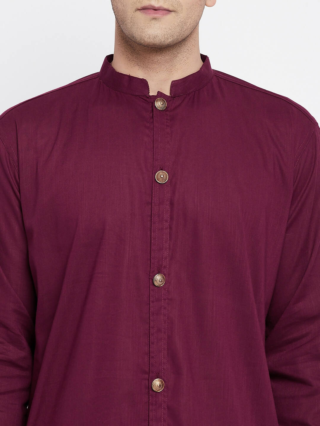 Even Apparels Maroon Pure Cotton Men's Sherwani Kurta With Open Front | Swadesiicart