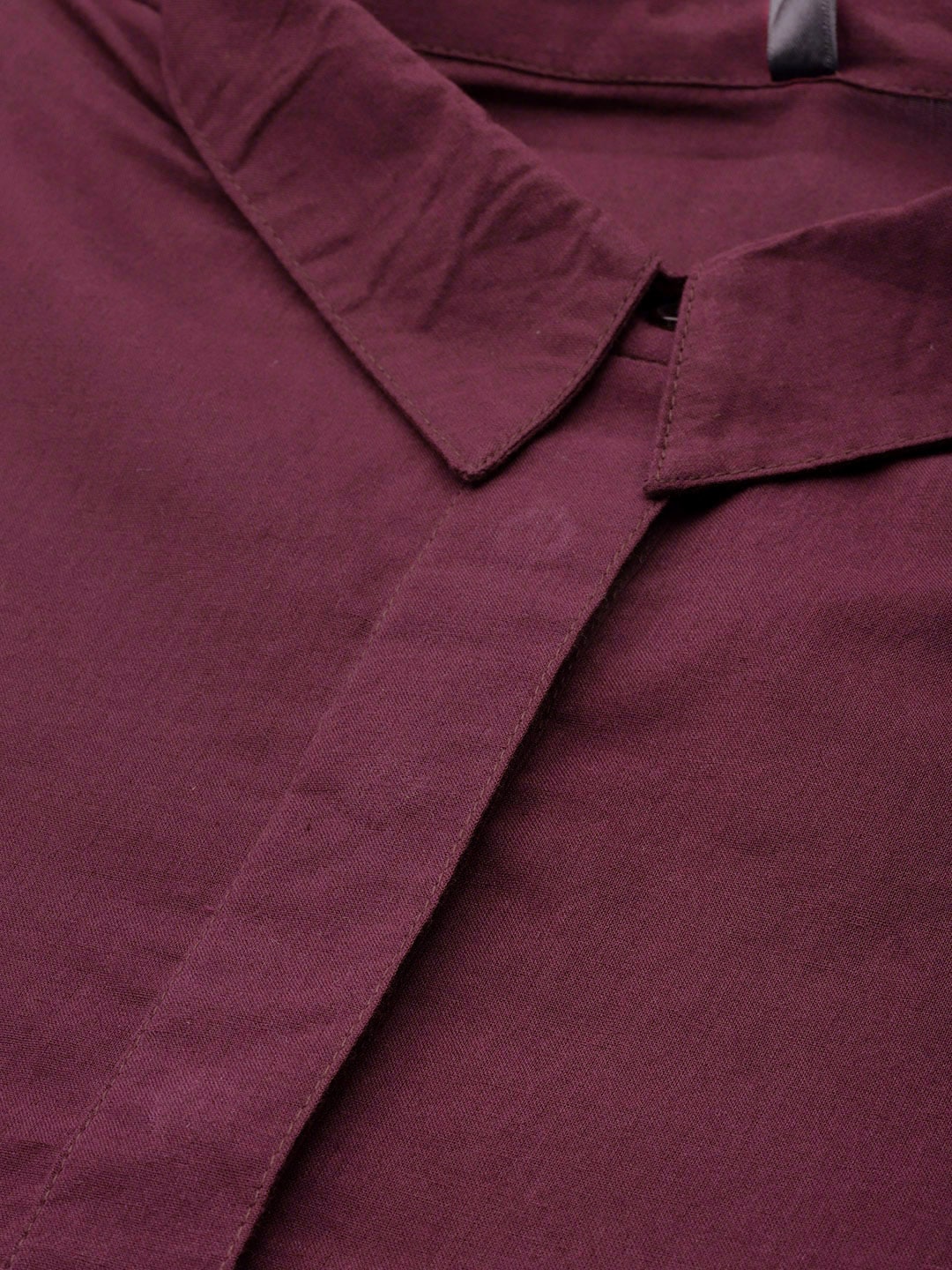 HERE&NOW Women Burgundy Cotton Solid Pathani Kurta - Swadesiicart