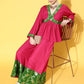 InWeave Women's Fuchsia Green Brocade Mughal Shaan Kurta Palazzo Set - Swadesiicart