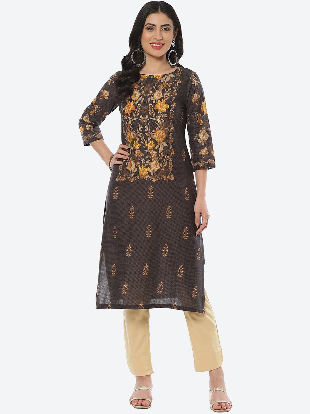 Biba Women Floral Printed Boat Neck Cotton Kurta - Swadesiicart