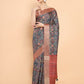 Soch Blue & Pink Floral Zari Silk Blend Ready to Wear Saree | Swadesiicart