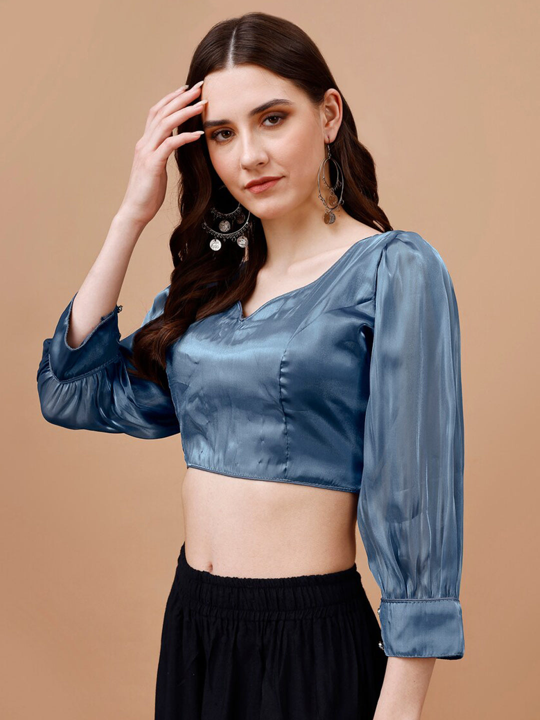 Tikhi Imli Organza Three-Quarter Sleeves Saree Blouse | Swadesiicart