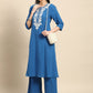 Anouk Women Chikankari Pure Cotton A-Line Kurta with Palazzos | Swadesiicart