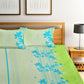 Home Sizzler Green & Blue Floral Cotton 210 TC Queen Bedsheet with 2 Pillow Covers - Swadesiicart