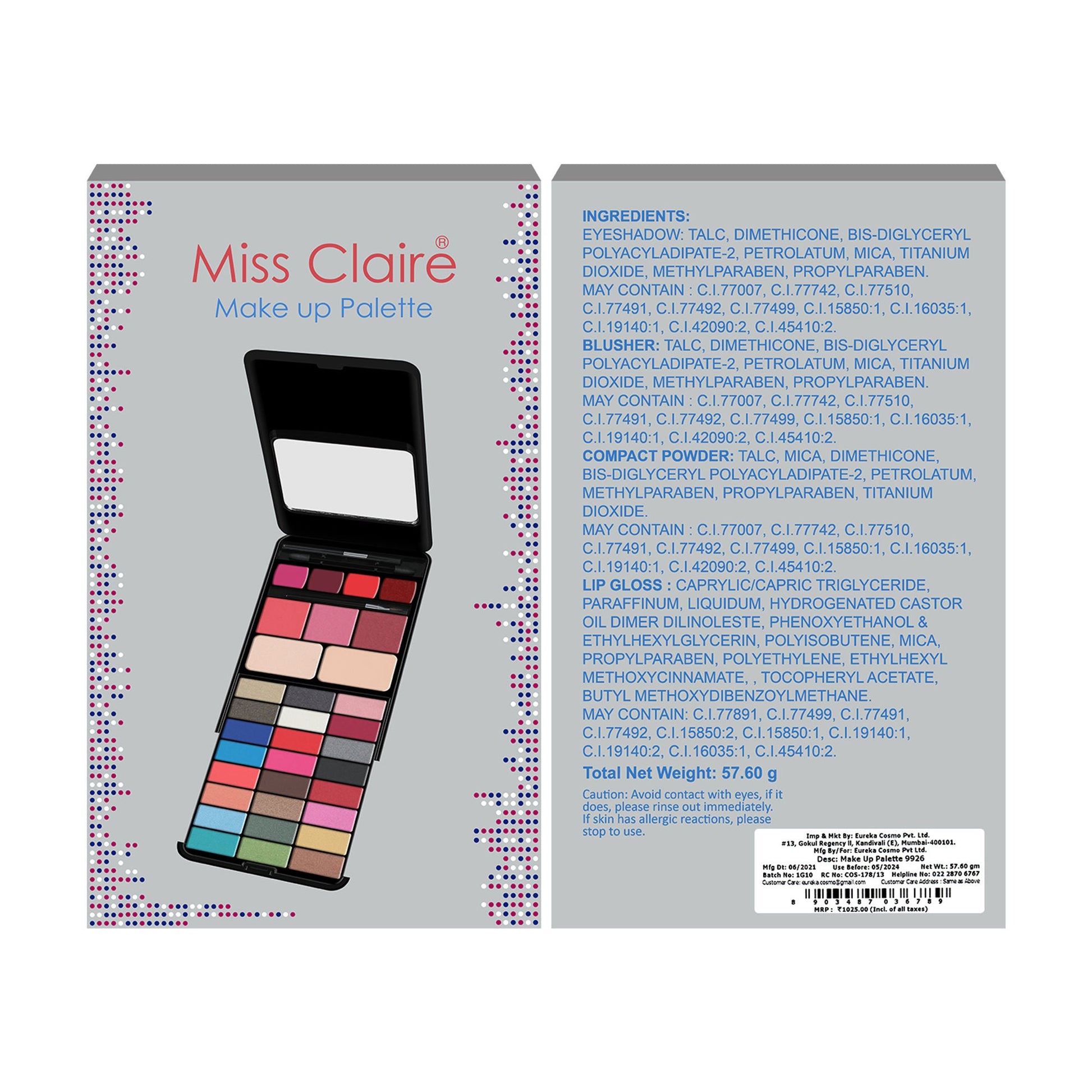 Miss Claire Makeup Palette 9926 - Swadesiicart