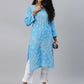 ADA Women Blue & White Ethnic Motifs Hand Embroidered Chikankari Handloom Kurta | Swadesiicart