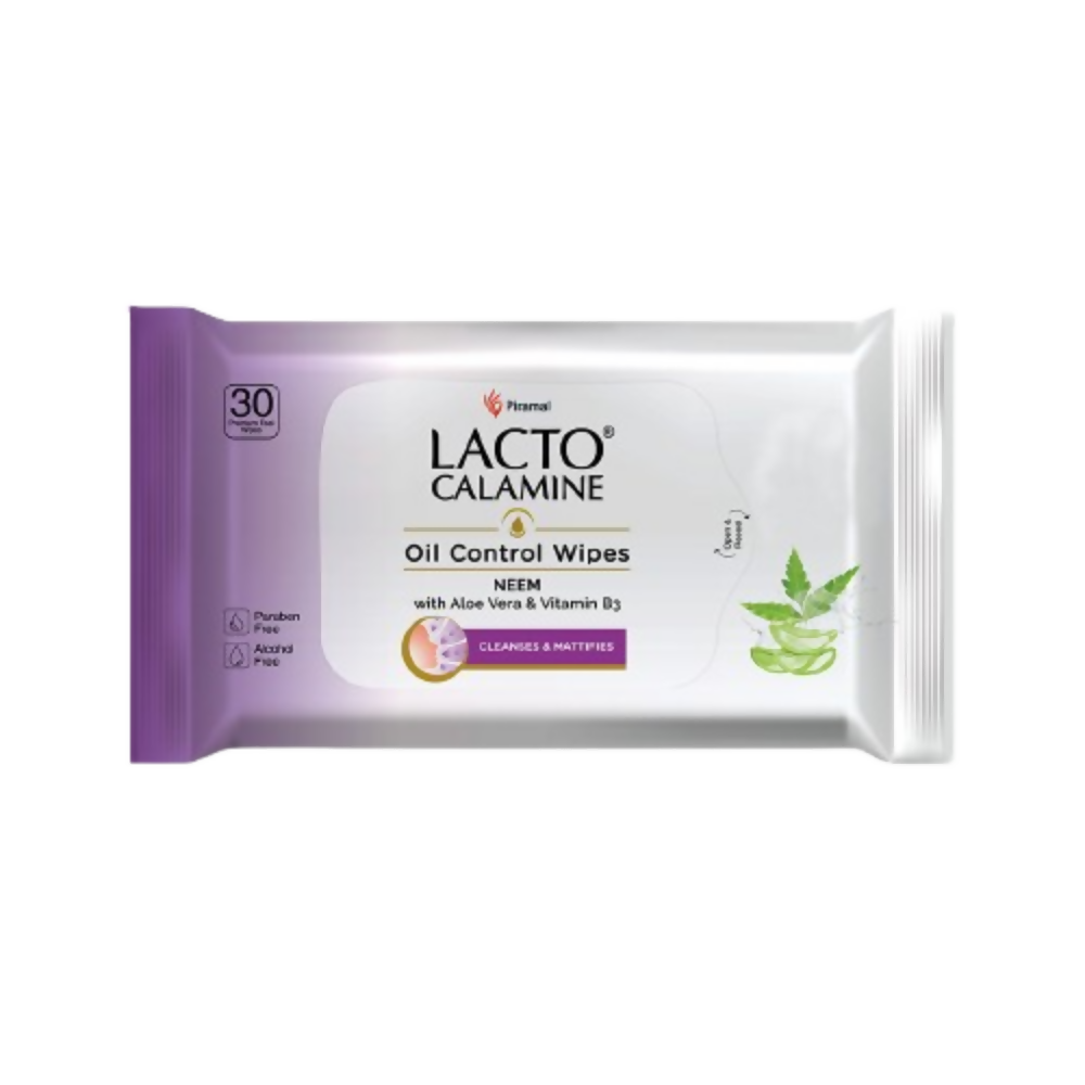Lacto Calamine Oil Control Face Wipes, Makeup Remover Wipes With Neem & Aloe 30 Usable Wipes - Swadesiicart
