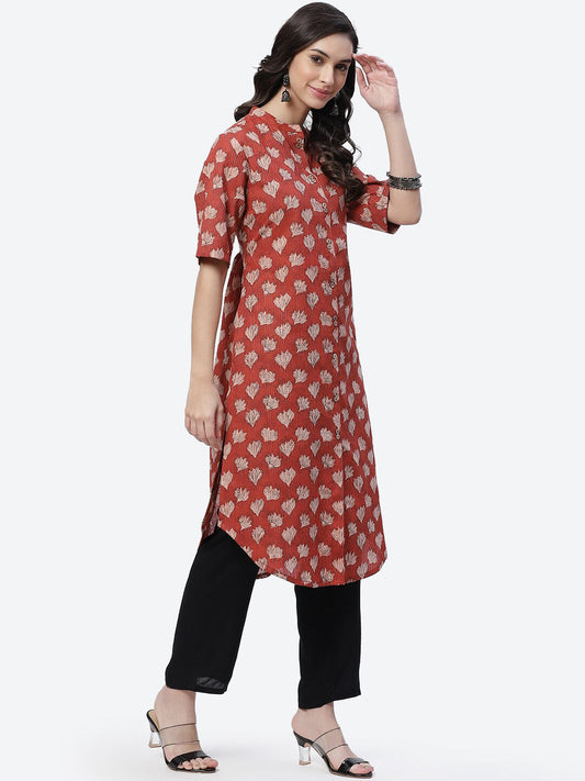 Biba Women Red Ethnic Motifs Printed Kurta - Swadesiicart