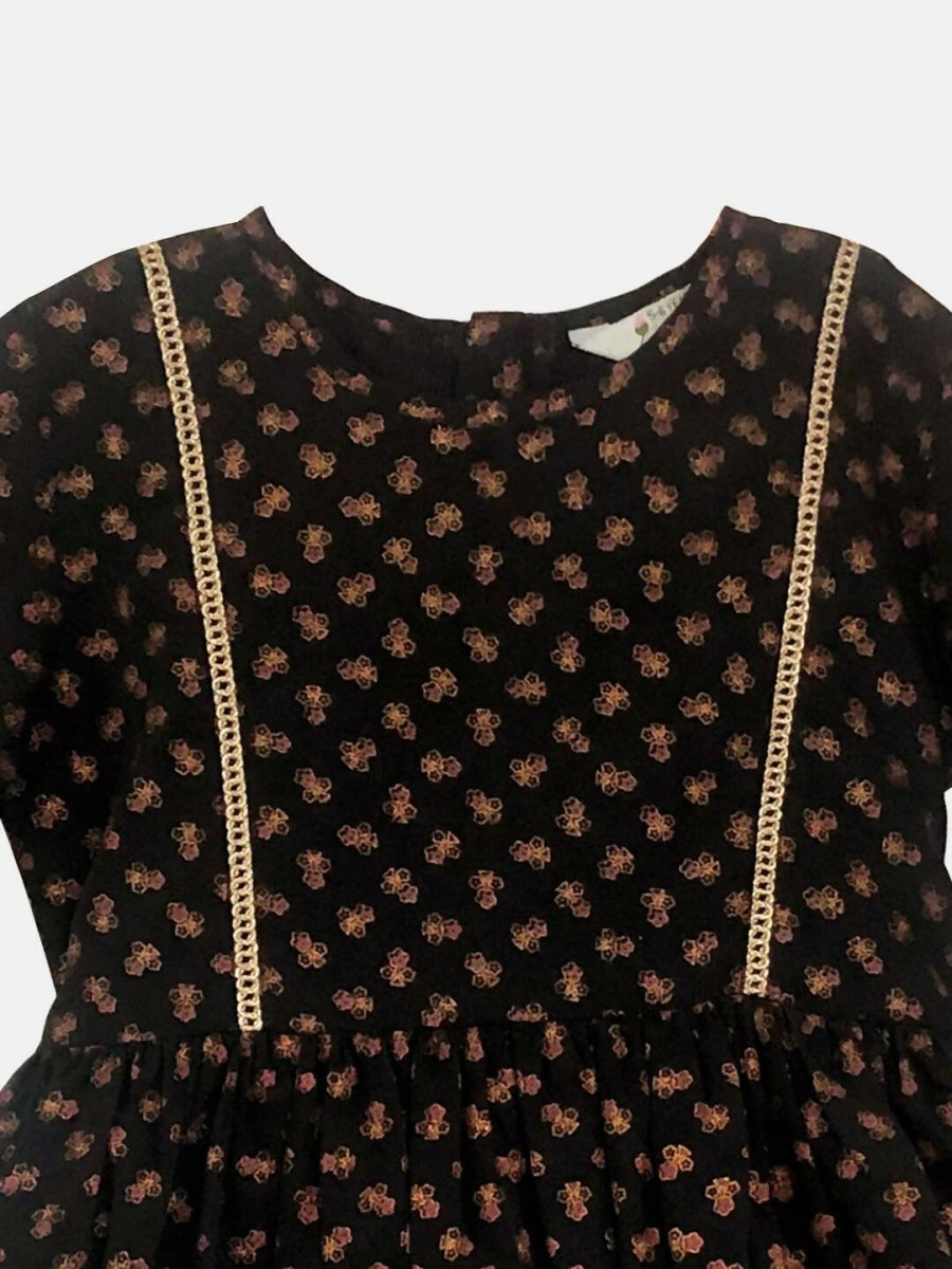 Ahalyaa Black Color Crepe Printed kids Kurta Palazzo Set For Girls | Swadesiicart