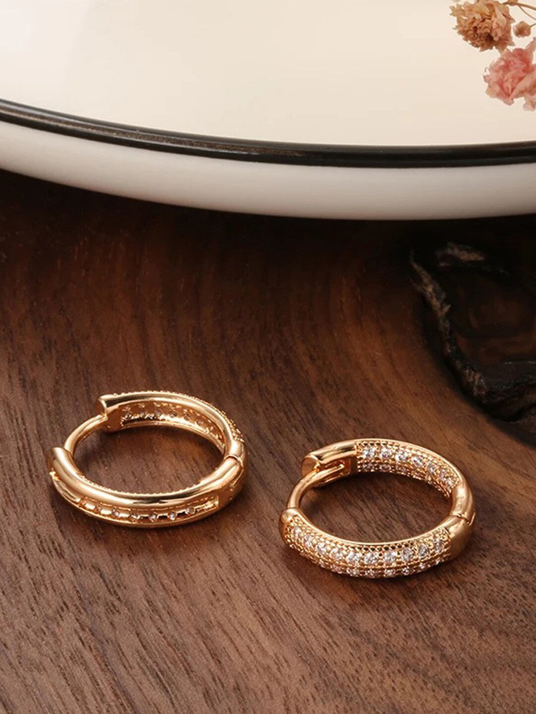 Shining Diva Rose Gold Contemporary Hoop Earrings - Swadesiicart