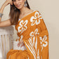 Tikhi Imli Mustard & White Floral Print Satin Saree | Swadesiicart
