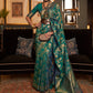 Mitera Teal & Gold-Toned Woven Design Zari Silk Blend Banarasi Saree | Swadesiicart