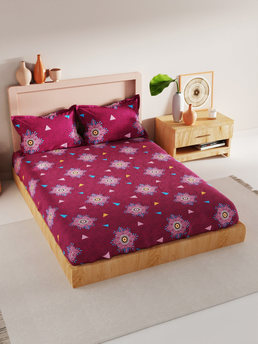 BIANCA Geo Tokyo Ethnic Motifs 200 TC King Bedsheet with 2 Pillow Covers - Swadesiicart