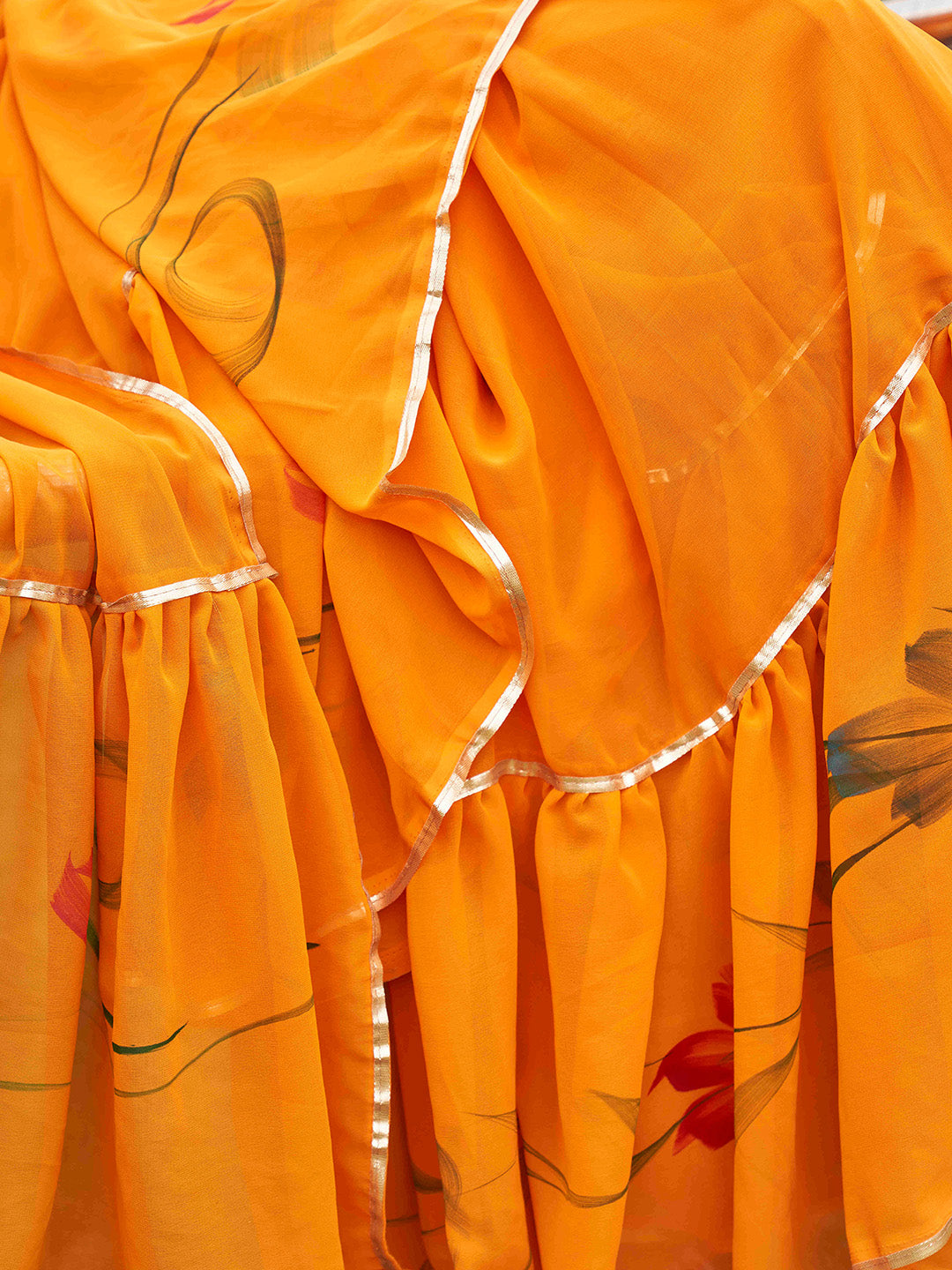 Tikhi Imli Mustard Yellow Gotta Patti Ruffles Saree | Swadesiicart