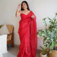 Vamsee Anushka Red Organza Saree - Swadesiicart