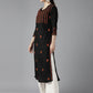 ADA Women Black & Orange Ethnic Motifs Embroidered Chikankari Kurta | Swadesiicart