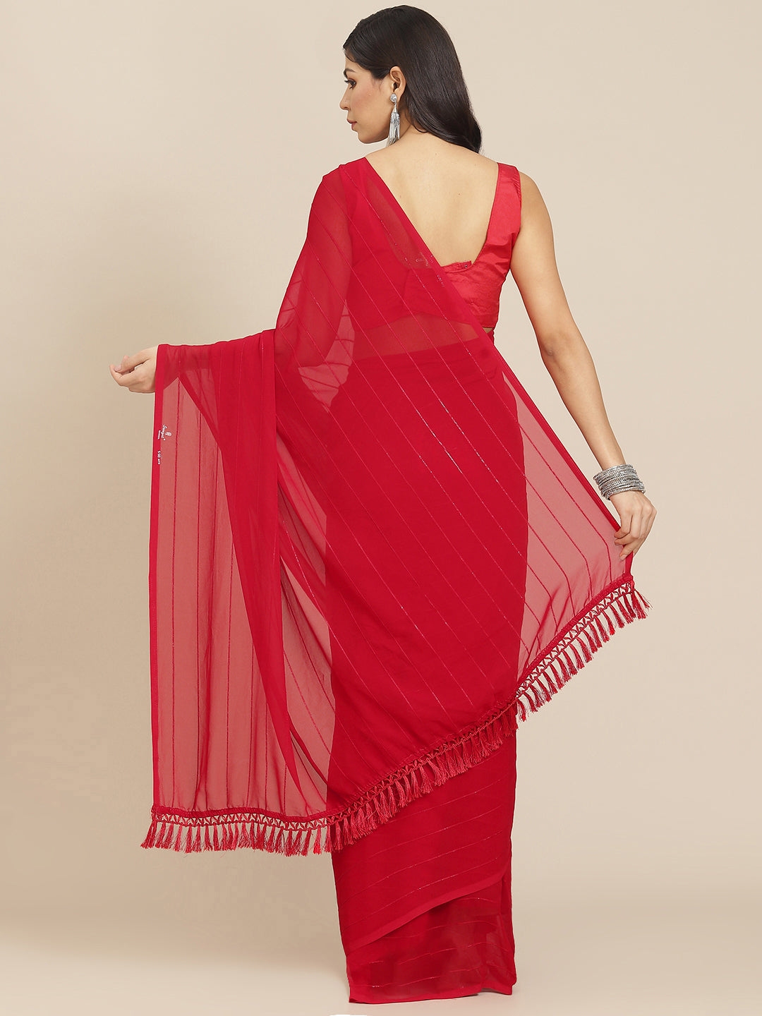 Tikhi Imli Red Striped Saree | Swadesiicart