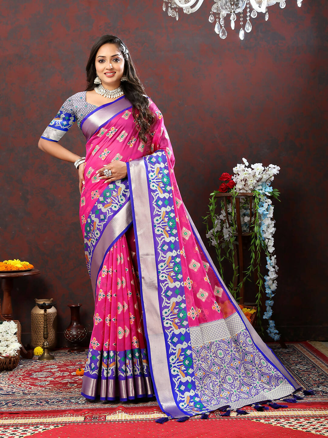 Lorenvalley Fashion Pink Organza Silk Woven Design with Meenakari Weaving Saree - Swadesiicart