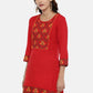 Souchii Women Red & Yellow Floral Yoke Design Kurta - Swadesiicart