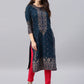 Vishudh Women Navy Blue Printed A-Line Kurta - Swadesiicart