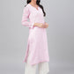 ADA Women Pink & White Chikankari Hand Embroidered Straight Sustainable Handloom Kurta | Swadesiicart