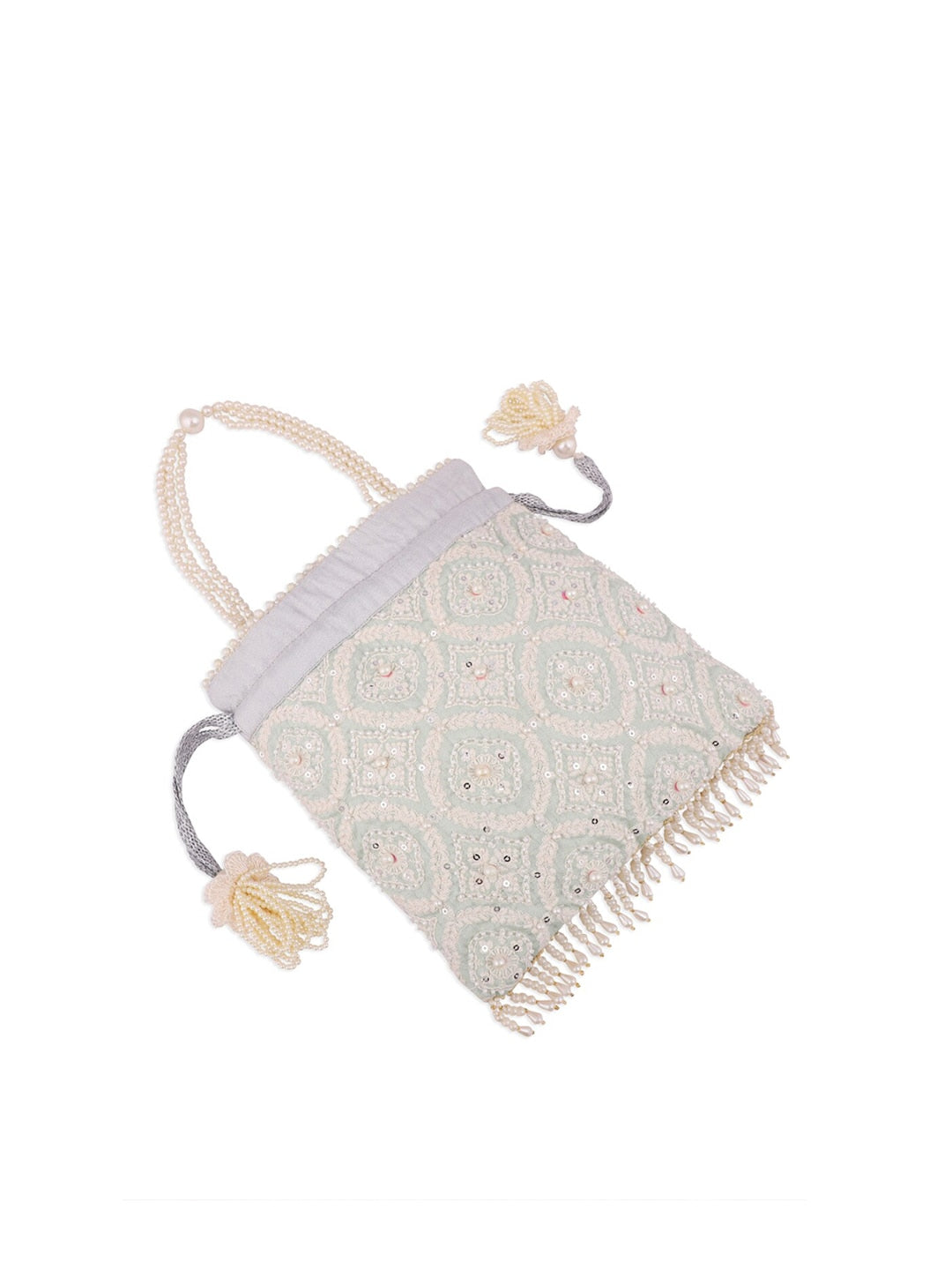 Masq Blue & Gold-Toned Embellished Embroidered Potli Clutch - Swadesiicart