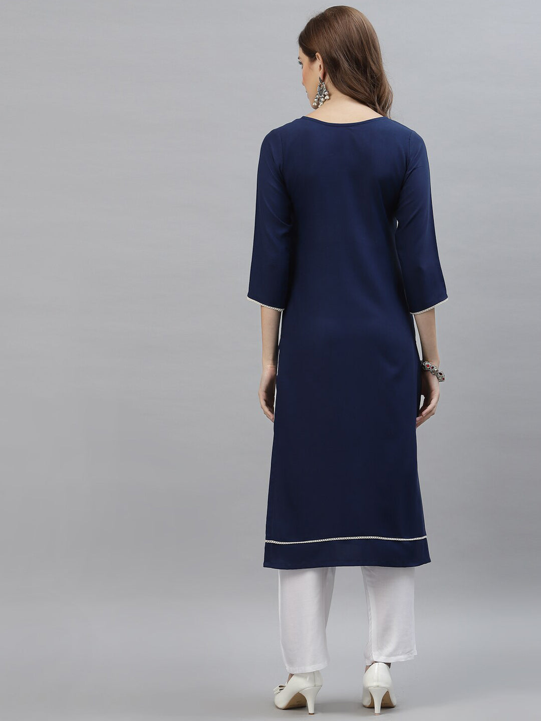 Kalini Women Blue Poly Viscose Rayon Embroidered Kurta | Swadesiicart