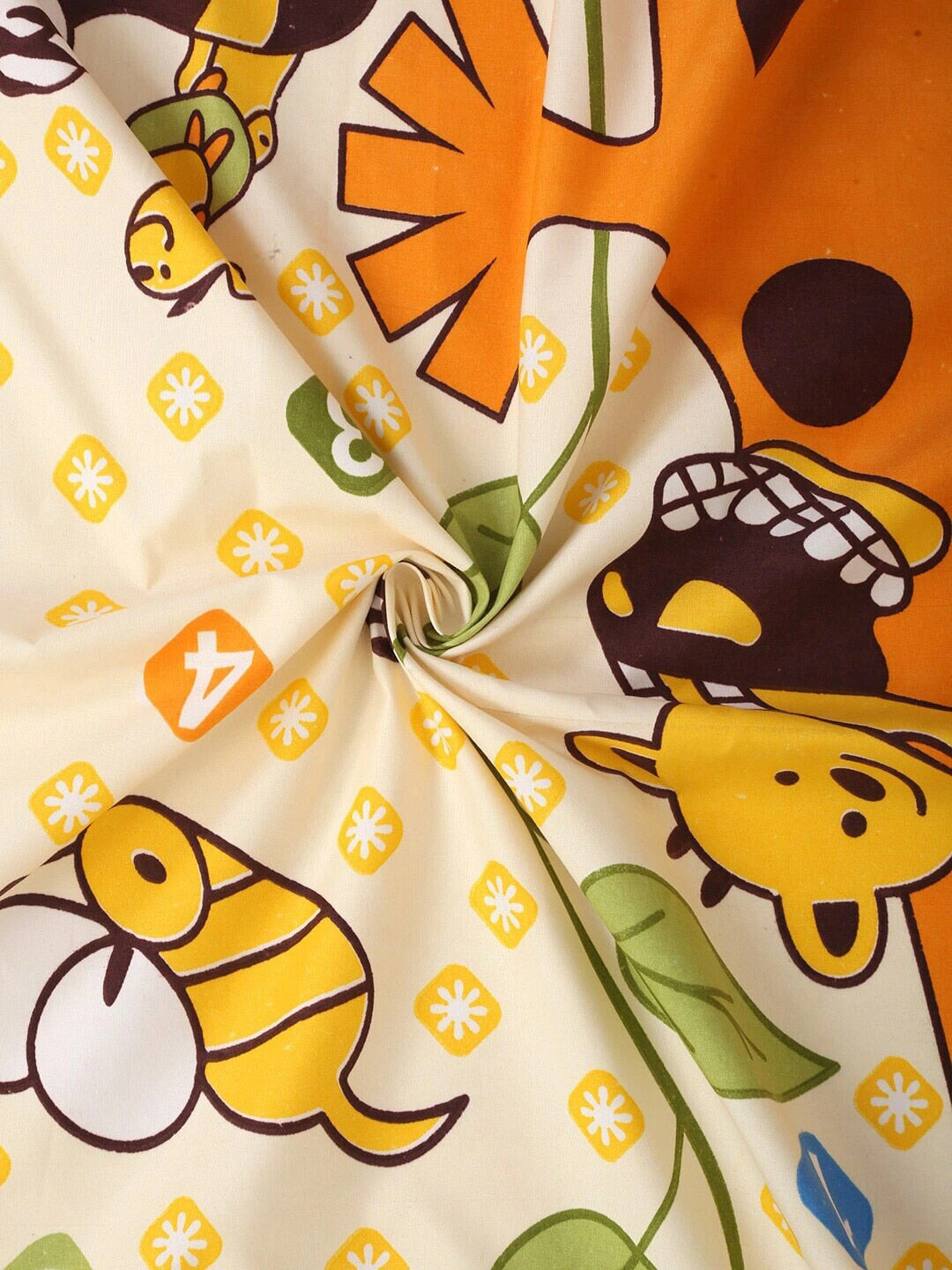 Home Sizzler Yellow & Orange Cartoon Characters 210 TC Single Bedsheet with 1 Pillow Covers - Swadesiicart