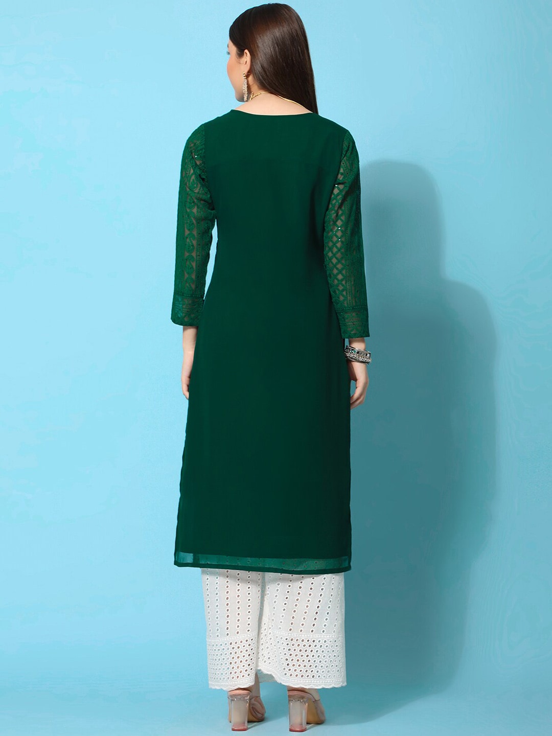 Kalini Ethnic Motifs Embroidered Chikankari Georgette Kurta | Swadesiicart