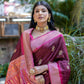 Vishnu Weaves Women's Maroon Tussar Silk Zari Woven Saree with Blouse - Swadesiicart