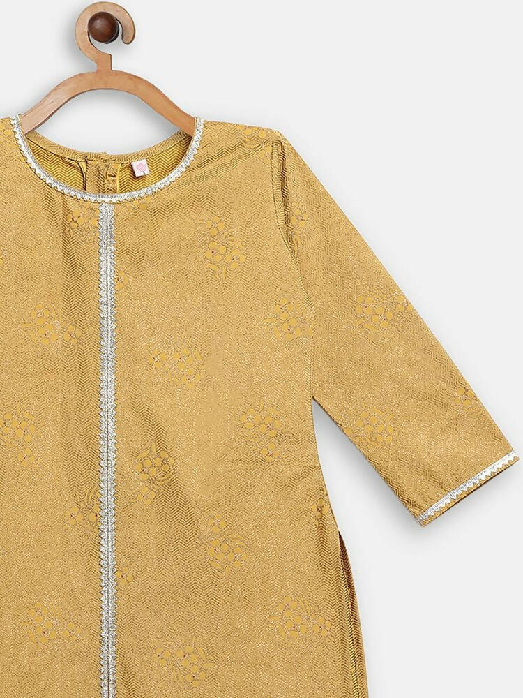 Ahalyaa Mustard Crepe Straight Kids Kurta Palazzo Set For Girls | Swadesiicart