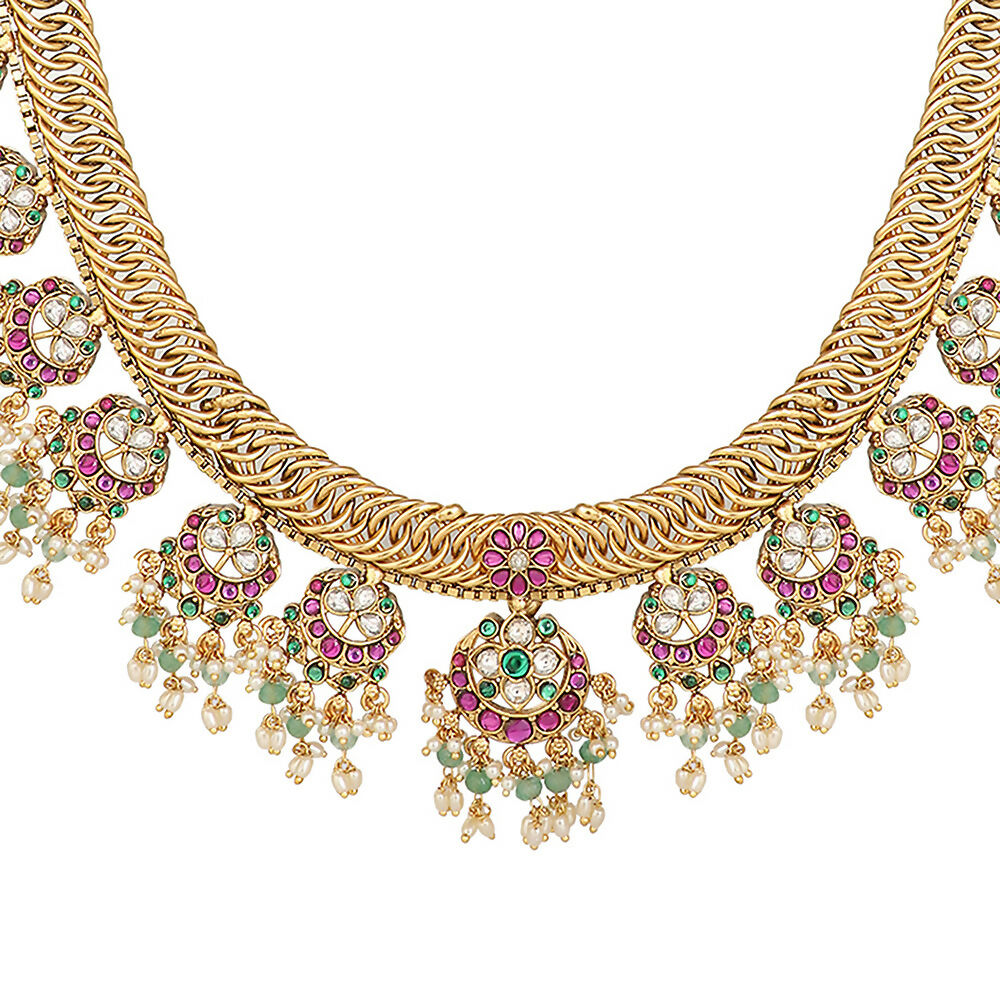 Nuyug 18K Gold Plated Estele Gold Tone Beaded Long Necklace Set | Swadesiicart