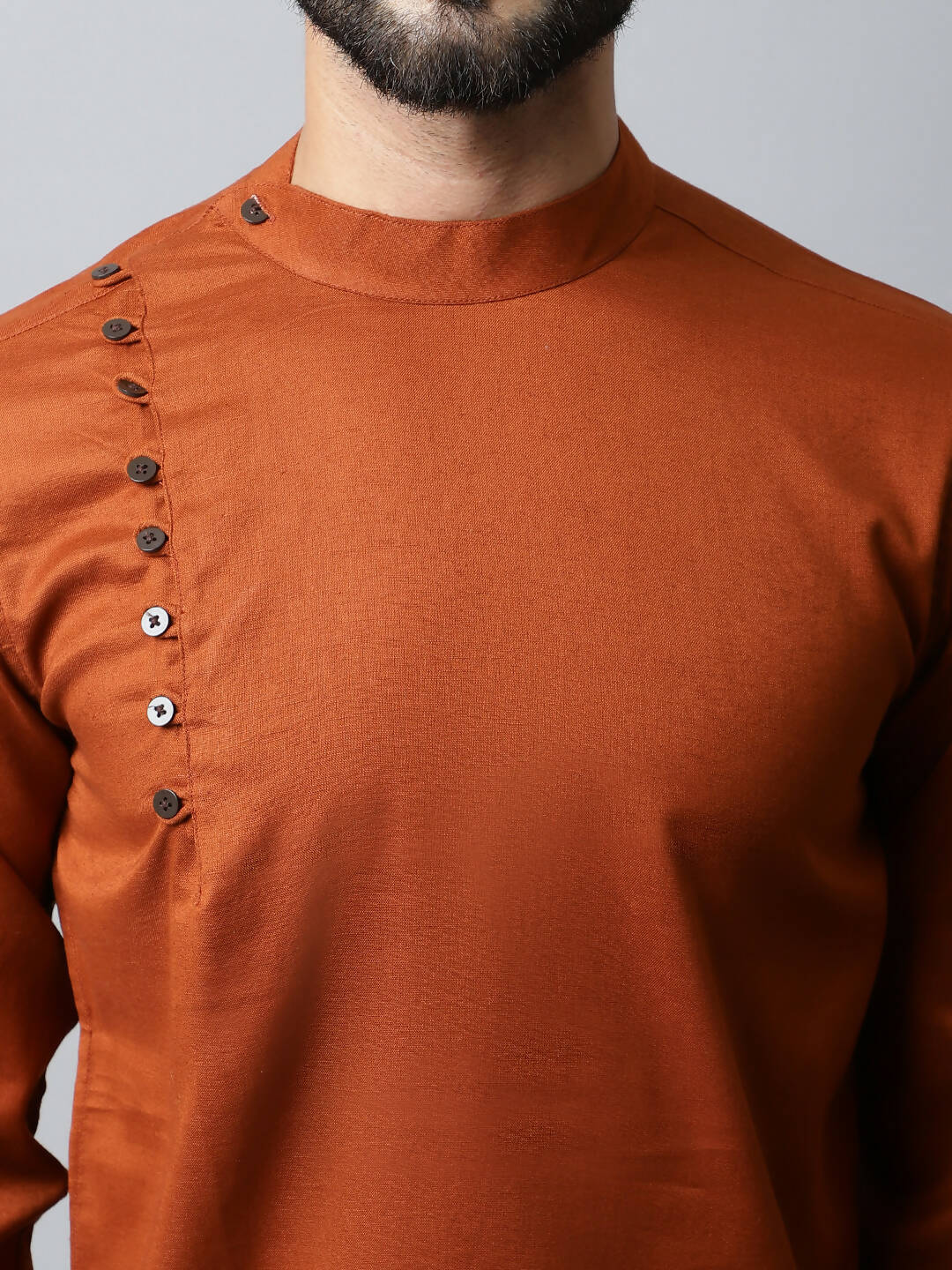 Even Apparels Brown Color Linen Pure Cotton Men's Kurta With Side Placket (SLD1137) | Swadesiicart