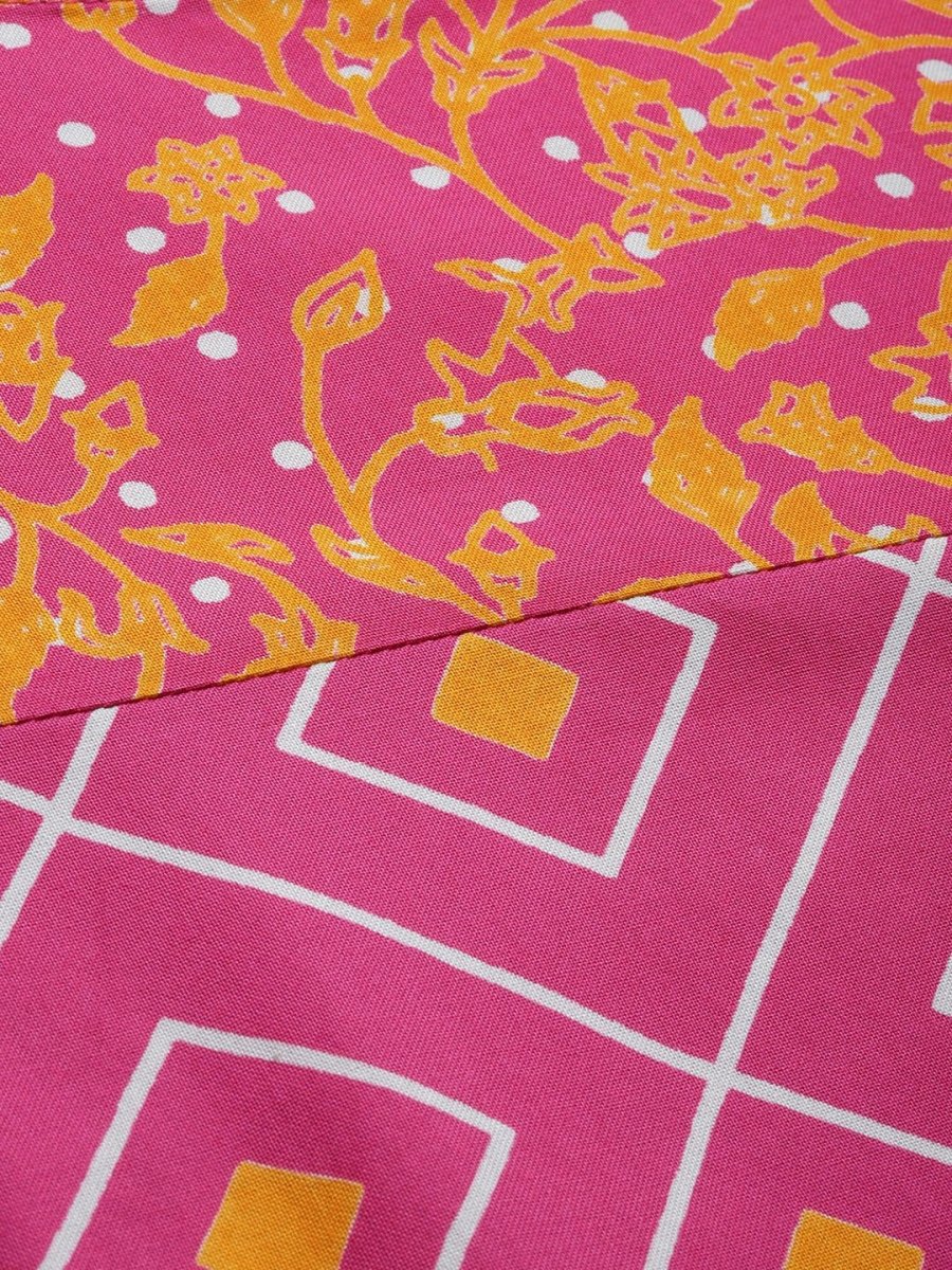 Anouk Women Pink & Mustard Yellow Printed Straight Kurta - Swadesiicart