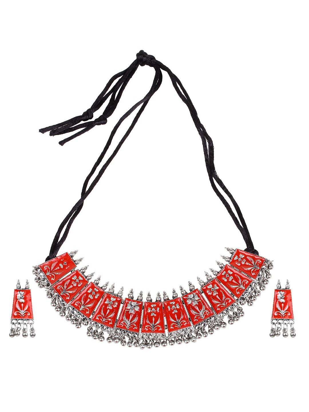 Cardinal Women Red Chocker Necklace & Earrings Jewellery Set - Swadesiicart