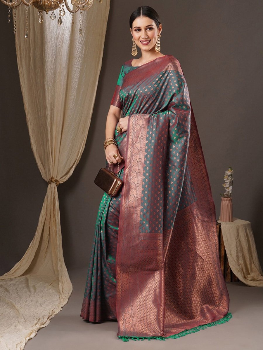 Anouk Floral Zari Banarasi Saree | Swadesiicart