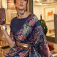 Mitera Navy Blue & Pink Floral Zari Silk Blend Banarasi Saree | Swadesiicart