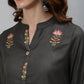 Aks Floral Embroidered Mandarin Collar Thread Work Detailed Straight Kurta with Trousers